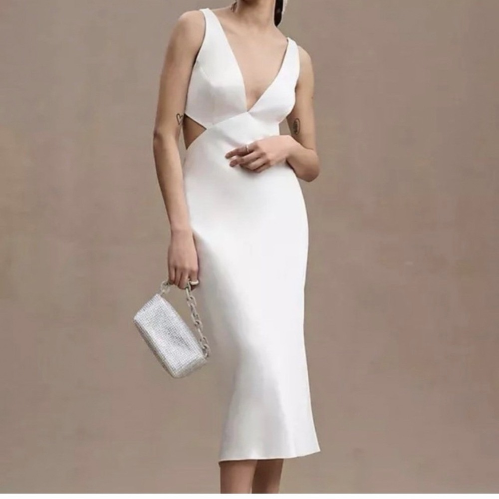 Sachin & Babi Midi Dress Size‎ 6 White Satin Cutout Open Back F1BB052